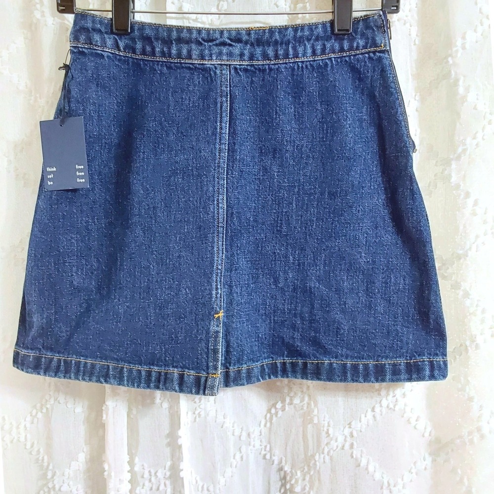 Wilfred Free Aritzia Dark Wash Denim Mini Skirt Size 2 A-Line Cotton Side Zip